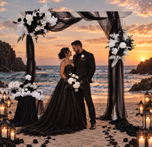 Load image into Gallery viewer, White arbour black &amp; white flowers x 3 - HIRE ONLY

