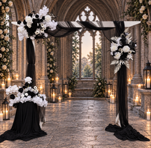 Load image into Gallery viewer, White arbour black &amp; white flowers x 3 - HIRE ONLY
