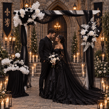 Load image into Gallery viewer, White arbour black &amp; white flowers x 3 - HIRE ONLY
