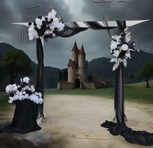 Load image into Gallery viewer, White arbour black &amp; white flowers x 3 - HIRE ONLY
