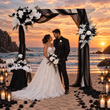 Load image into Gallery viewer, White arbour black &amp; white flowers x 3 - HIRE ONLY
