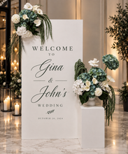 Load image into Gallery viewer, Small white rectangular arch backdrop / welcome sign - HIRE ONLY
