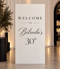 Load image into Gallery viewer, Small white rectangular arch backdrop / welcome sign - HIRE ONLY
