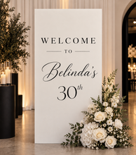 Load image into Gallery viewer, Small white rectangular arch backdrop / welcome sign - HIRE ONLY
