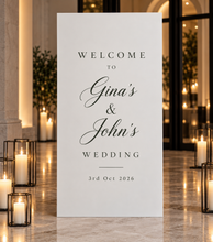 Load image into Gallery viewer, Small white rectangular arch backdrop / welcome sign - HIRE ONLY
