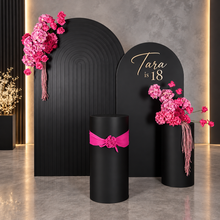 Load image into Gallery viewer, Black &amp; pink package - 2 x black arch, 2 x flowers &amp; 2 x plinths - HIRE ONLY
