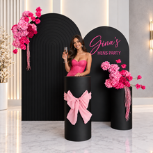 Load image into Gallery viewer, Black &amp; pink package - 2 x black arch, 2 x flowers &amp; 2 x plinths - HIRE ONLY
