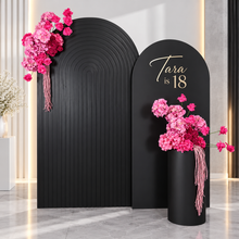 Load image into Gallery viewer, Black &amp; pink package - 2 x black arch, 2 x flowers &amp; 1 x plinth - HIRE ONLY
