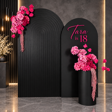 Load image into Gallery viewer, Black &amp; pink package - 2 x black arch, 2 x flowers &amp; 1 x plinth - HIRE ONLY
