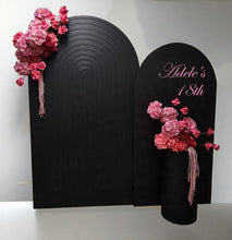 Load image into Gallery viewer, Black &amp; pink package - 2 x black arch, 2 x flowers &amp; 1 x plinth - HIRE ONLY
