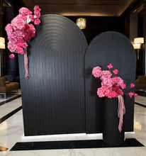 Load image into Gallery viewer, Black &amp; pink package - 2 x black arch, 2 x flowers &amp; 1 x plinth - HIRE ONLY
