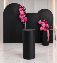 Load image into Gallery viewer, Black &amp; pink package - 3 x black arch, 2 x flowers &amp; 2 x plinths - HIRE ONLY
