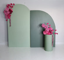 Load image into Gallery viewer, Green &amp; pink package – 2 x arch, 2 x flowers &amp; 1 x plinth - HIRE ONLY
