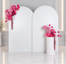Load image into Gallery viewer, Pink package – 2 x white arch, 2 x flowers, 1 x plinth - HIRE ONLY
