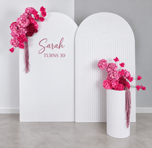 Load image into Gallery viewer, Pink package – 2 x white arch, 2 x flowers, 1 x plinth - HIRE ONLY
