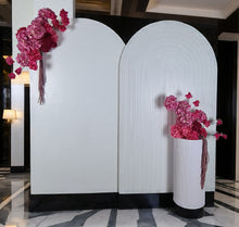 Load image into Gallery viewer, Pink package – 2 x white arch, 2 x flowers, 1 x plinth - HIRE ONLY
