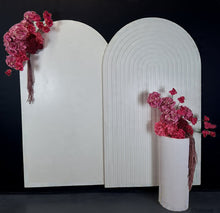 Load image into Gallery viewer, Pink package – 2 x white arch, 2 x flowers, 1 x plinth - HIRE ONLY
