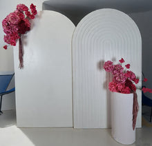 Load image into Gallery viewer, Pink package – 2 x white arch, 2 x flowers, 1 x plinth - HIRE ONLY
