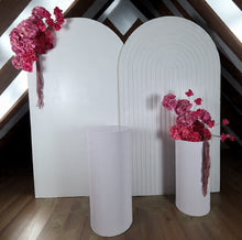 Load image into Gallery viewer, Pink package – 2 x white arch, 2 x flowers, 1 x plinth - HIRE ONLY
