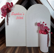 Load image into Gallery viewer, Pink package – 2 x white arch, 2 x flowers, 1 x plinth - HIRE ONLY
