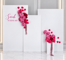 Load image into Gallery viewer, Pink package – 3 x rectangular arch, 2 x pink flowers &amp; 1 x plinth - HIRE ONLY

