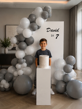 Load image into Gallery viewer, Kids Birthday BOY - Small backdrop, balloons &amp; cake stand - HIRE ONLY
