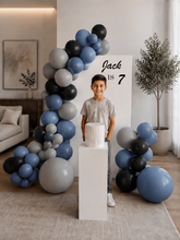 Load image into Gallery viewer, Kids Birthday BOY - Small backdrop, balloons &amp; cake stand - HIRE ONLY
