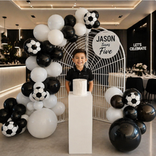 Load image into Gallery viewer, Kids Birthday BOY - Mesh backdrop, balloons &amp; cake stand - HIRE ONLY
