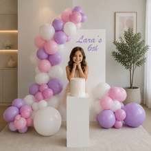 Load image into Gallery viewer, Kids Birthday GIRL - Small backdrop, balloons &amp; cake stand - HIRE ONLY
