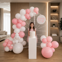 Load image into Gallery viewer, Kids Birthday GIRL - Mesh backdrop, balloons &amp; cake stand - HIRE ONLY
