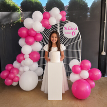 Load image into Gallery viewer, Kids Birthday GIRL - Mesh backdrop, balloons &amp; cake stand - HIRE ONLY
