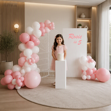 Load image into Gallery viewer, Kids Birthday GIRL - 2 x backdrop, balloons &amp; cake stand - HIRE ONLY
