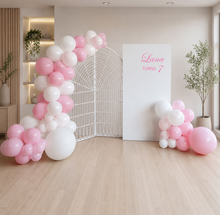 Load image into Gallery viewer, Kids Birthday GIRL - 2 x backdrop, balloons &amp; cake stand - HIRE ONLY
