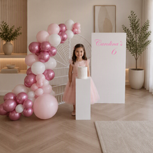 Load image into Gallery viewer, Kids Birthday GIRL - 2 x backdrop, balloons &amp; cake stand - HIRE ONLY
