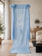 Load image into Gallery viewer, Oh Baby Blue &amp; White Fabric Welcome Sign - HIRE RANGE
