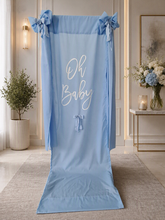 Load image into Gallery viewer, Oh Baby Blue &amp; White Fabric Welcome Sign - HIRE RANGE

