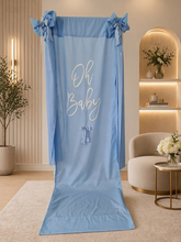Load image into Gallery viewer, Oh Baby Blue &amp; White Fabric Welcome Sign - HIRE RANGE
