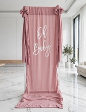 Load image into Gallery viewer, Oh Baby Dusty pink &amp; White Fabric Welcome Sign - HIRE ONLY

