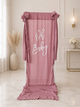 Load image into Gallery viewer, Oh Baby Dusty pink &amp; White Fabric Welcome Sign - HIRE ONLY
