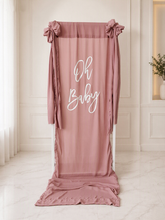 Load image into Gallery viewer, Oh Baby Dusty pink &amp; White Fabric Welcome Sign - HIRE ONLY
