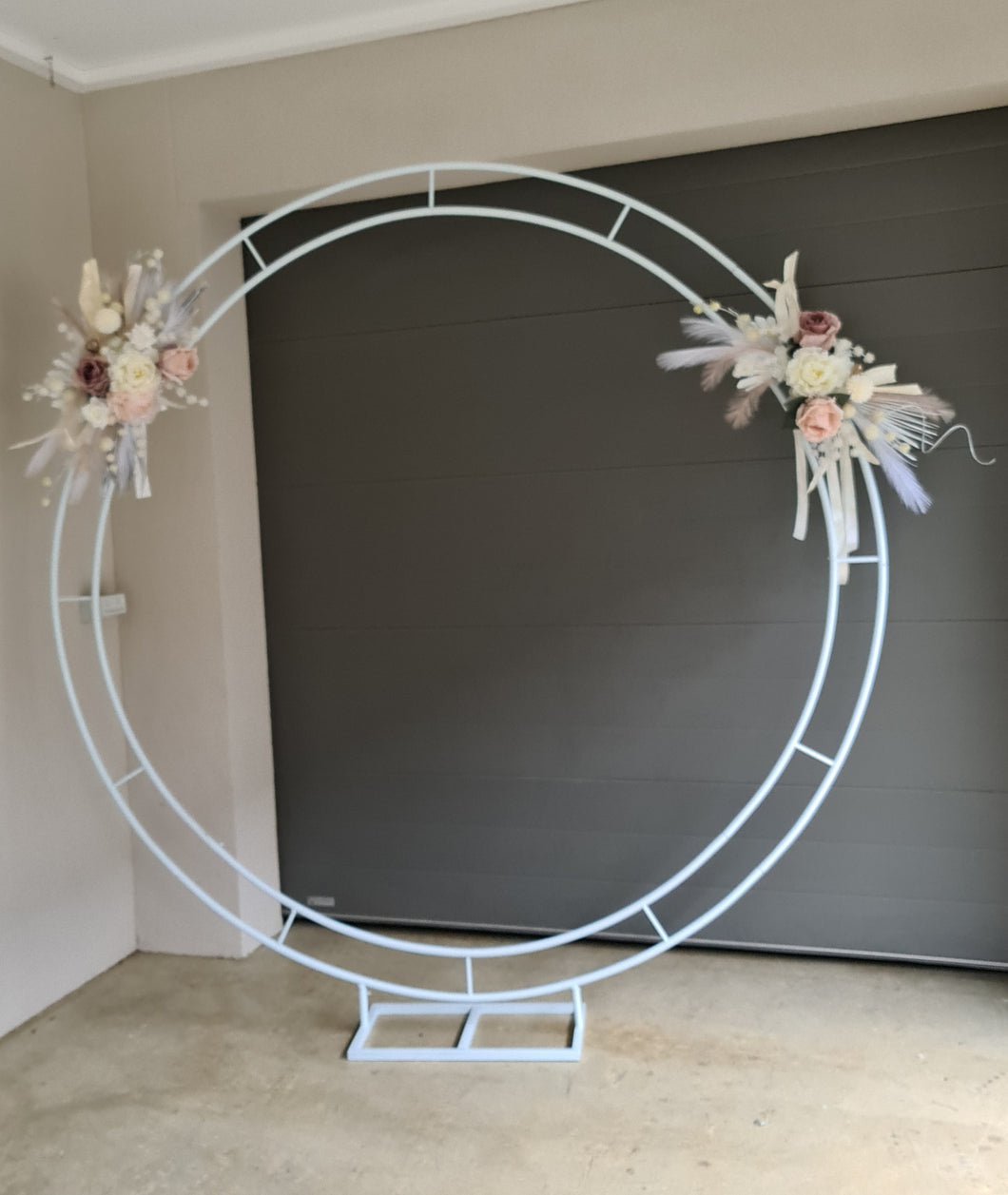 Boho blush romantic flowers x 2 & round backdrop - HIRE ONLY