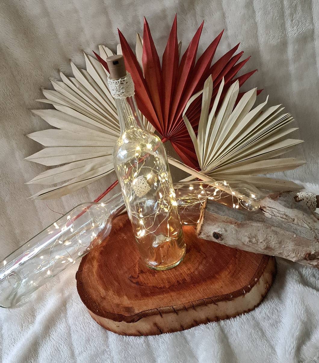 Boho Lace - Glass bottles with fairy lights - HIRE ONLY