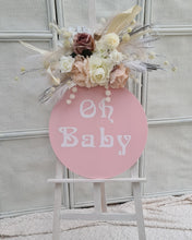 Load image into Gallery viewer, Baby Shower  Oh Baby welcome sign w Blush Flowers - HIRE ONLY
