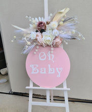 Load image into Gallery viewer, Baby Shower  Oh Baby welcome sign w Blush Flowers - HIRE ONLY
