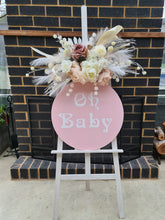 Load image into Gallery viewer, Baby Shower  Oh Baby welcome sign w Blush Flowers - HIRE ONLY
