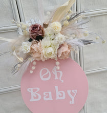 Load image into Gallery viewer, Baby Shower  Oh Baby welcome sign w Blush Flowers - HIRE ONLY
