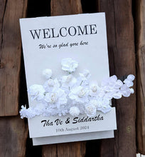 Load image into Gallery viewer, White hanging flowers MEDIUM - backdrop / arbour / easel - HIRE ONLY

