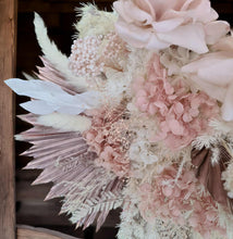Load image into Gallery viewer, Everlasting Dusty pastel pink chair / backdrop /easel flowers - HIRE ONLY
