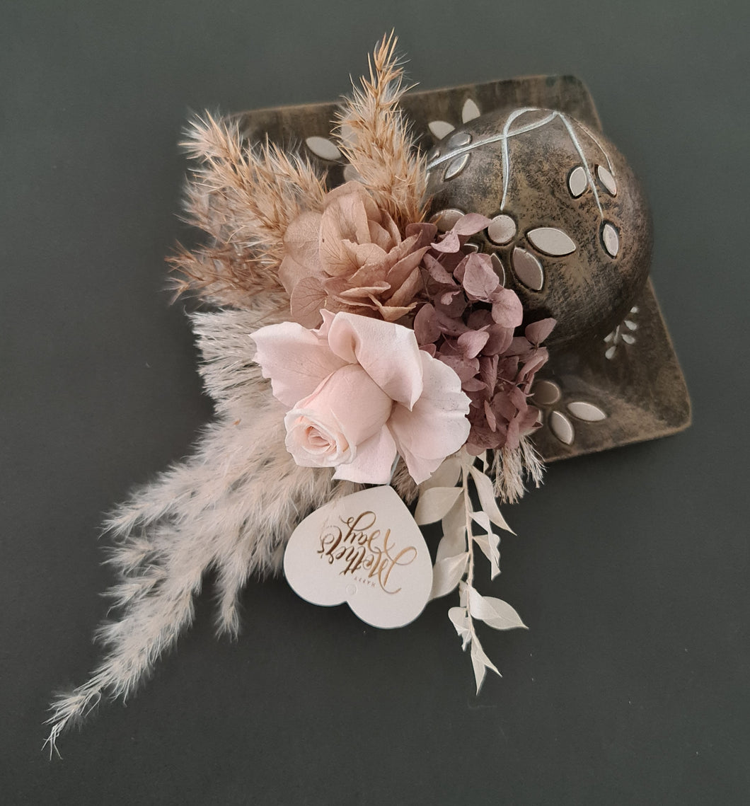 Boho neutral preserved rose Mother's day flowers in unique pot & tray