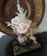 Load image into Gallery viewer, Boho neutral preserved rose Mother&#39;s day flowers in unique pot &amp; tray
